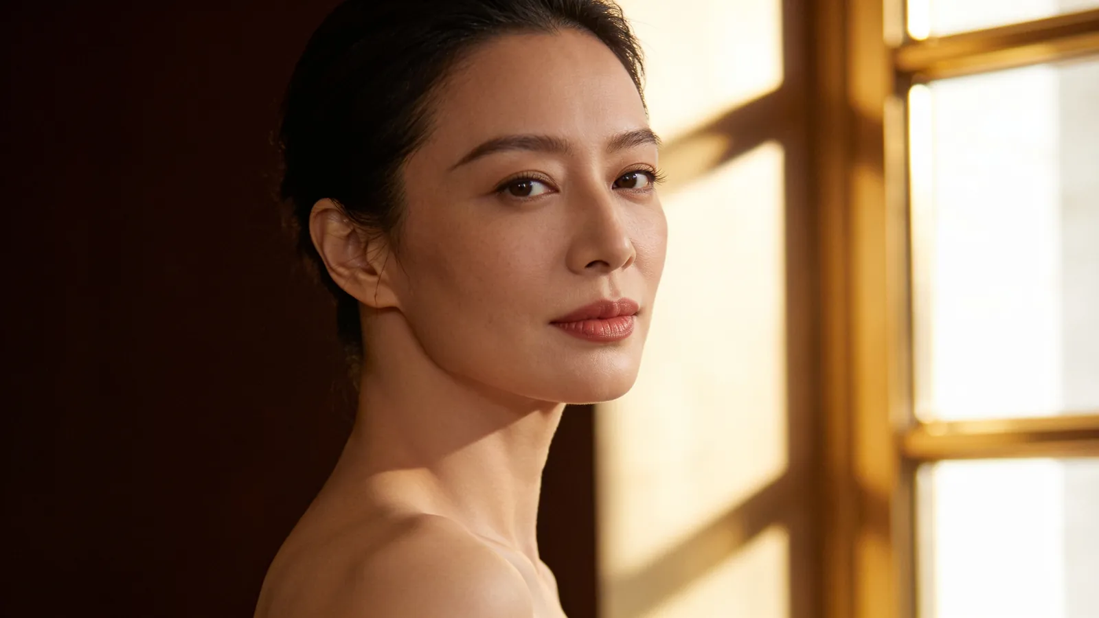 Illustrative profile portrait of a woman in warm window light, not a patient