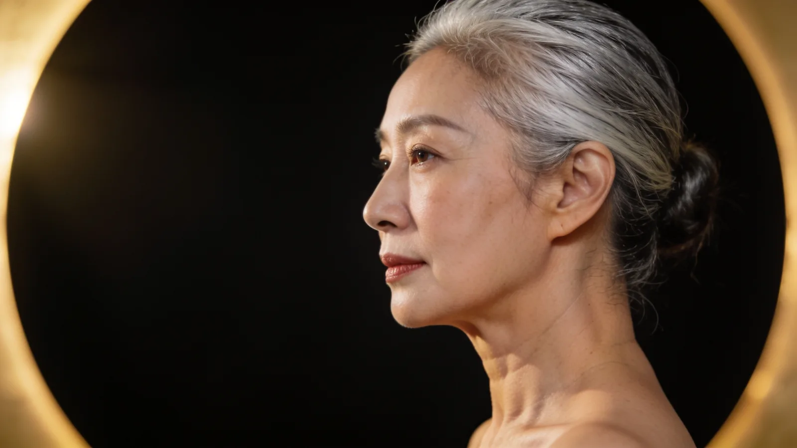 Illustrative model in three-quarter view showing the jawline — not a patient